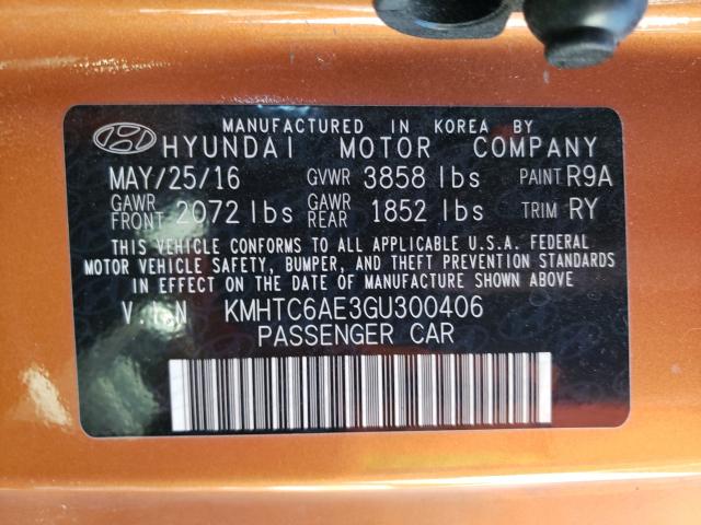 2016 HYUNDAI VELOSTER T KMHTC6AE3GU300406