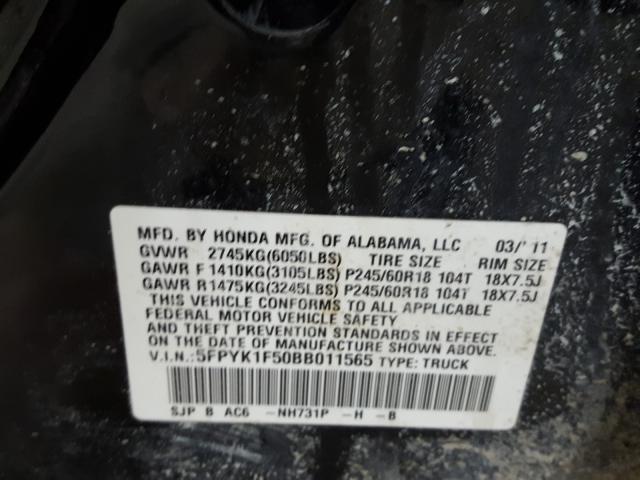 2011 HONDA RIDGELINE 5FPYK1F50BB011565
