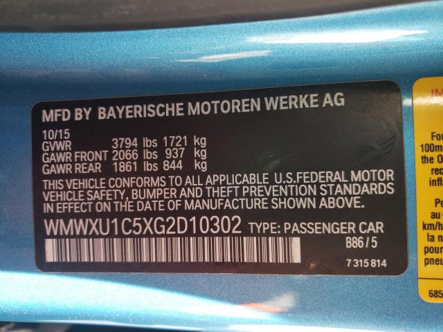 2016 MINI COOPER WMWXU1C5XG2D10302