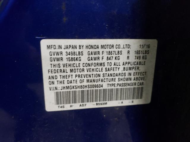 2017 HONDA FIT EX JHMGK5H80HS009604