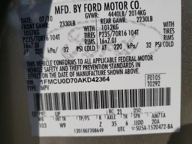 2010 FORD ESCAPE 1FMCU0D70AKD42364