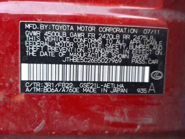 2011 LEXUS IS 350 JTHBE5C26B5027969