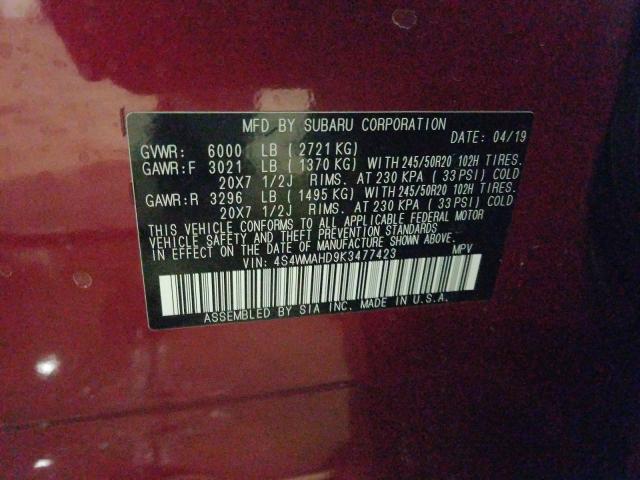 2019 SUBARU ASCENT PRE 4S4WMAHD9K3477423