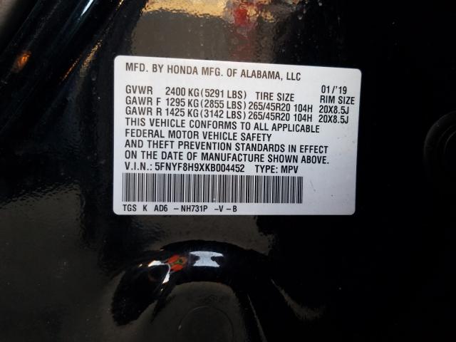 2019 HONDA PASSPORT T 5FNYF8H9XKB004452