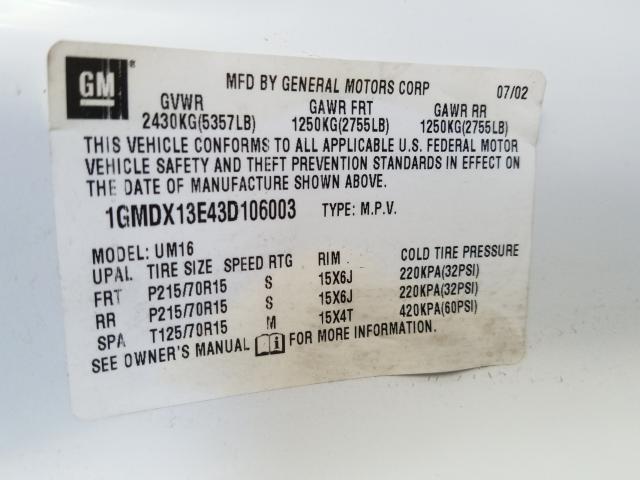 Pontiac Montana 2003 Tire Size