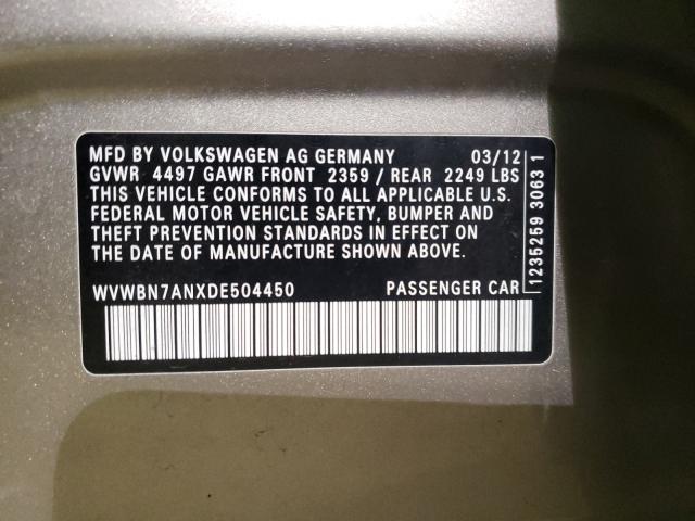 2013 VOLKSWAGEN CC WVWBN7ANXDE504450