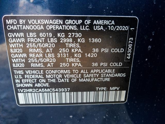 2021 VOLKSWAGEN ATLAS SE 1V2HR2CA5MC543937