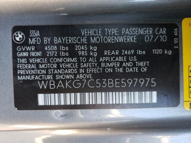 2011 BMW 335 I WBAKG7C53BE597975