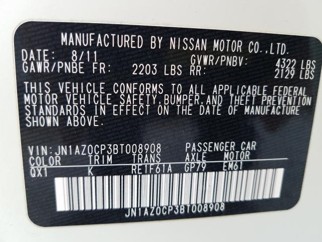 2011 NISSAN LEAF SV JN1AZ0CP3BT008908