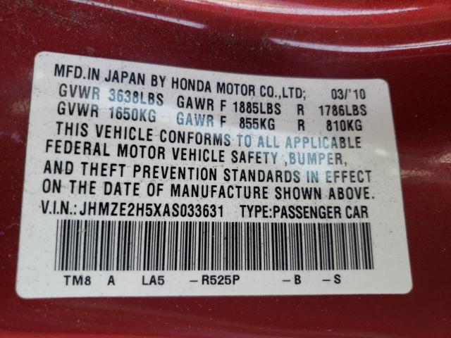 2010 HONDA INSIGHT LX JHMZE2H5XAS033631