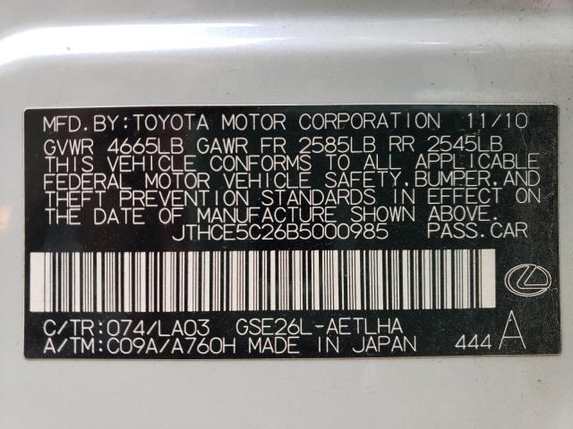 2011 LEXUS IS 350 JTHCE5C26B5000985