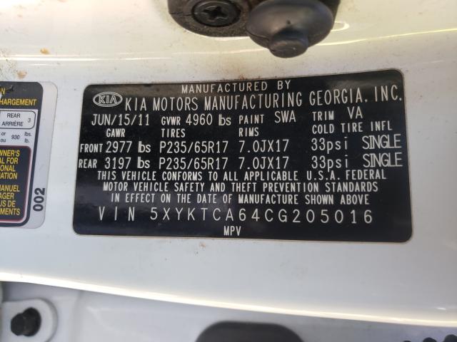 2012 KIA SORENTO 5XYKTCA64CG205016