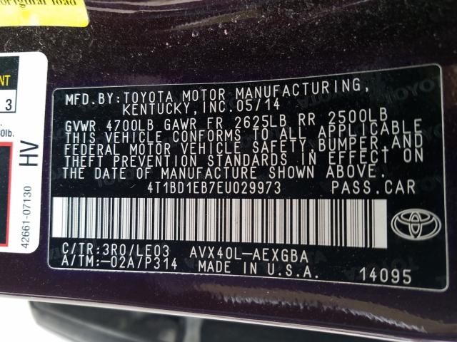 2014 TOYOTA AVALON HYB 4T1BD1EB7EU029973