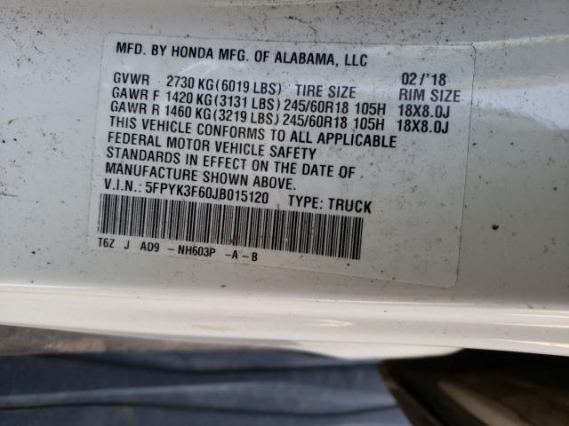 2018 HONDA RIDGELINE 5FPYK3F60JB015120