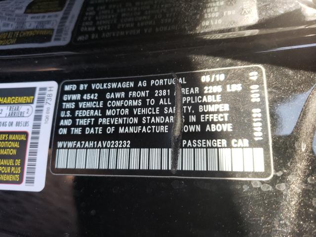 2010 VOLKSWAGEN EOS LUX WVWFA7AH1AV023232