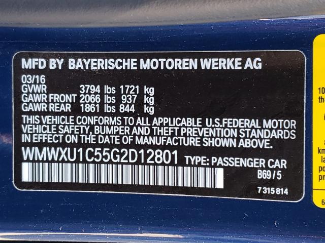 2016 MINI COOPER WMWXU1C55G2D12801