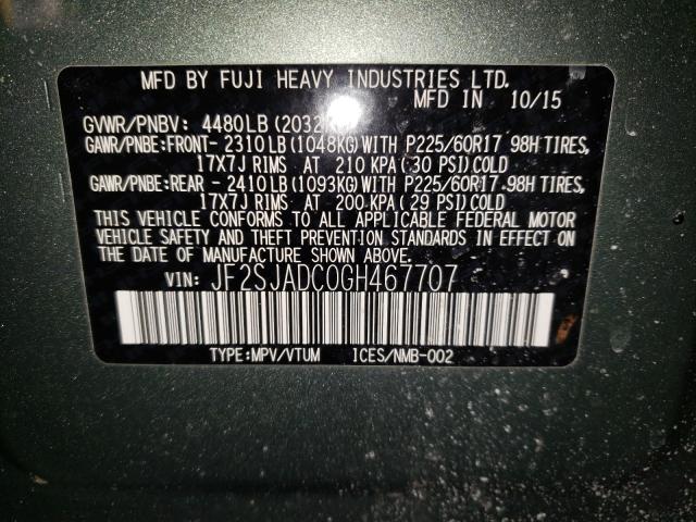 2016 SUBARU FORESTER 2 JF2SJADC0GH467707