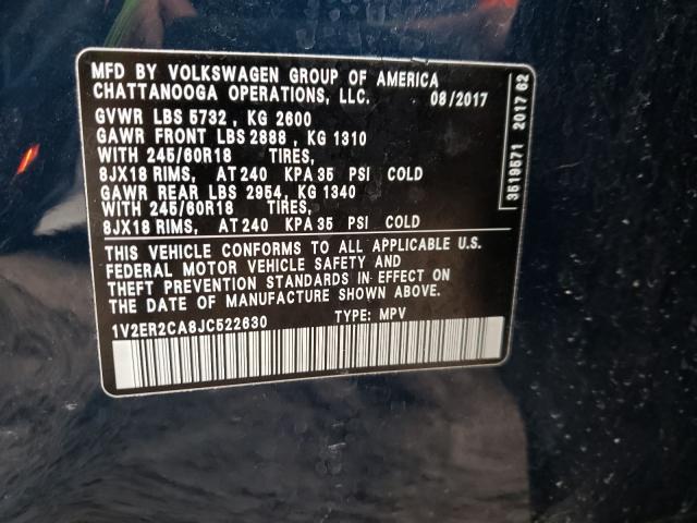 2018 VOLKSWAGEN ATLAS SEL 1V2ER2CA8JC522630
