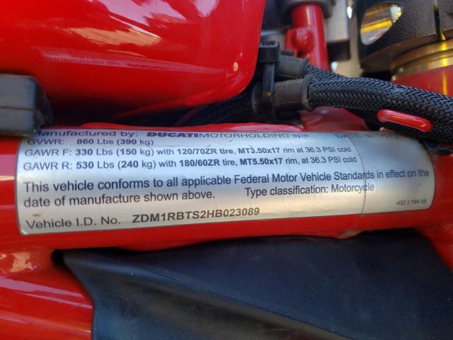 2017 DUCATI MONSTER ZDM1RBTS2HB023089