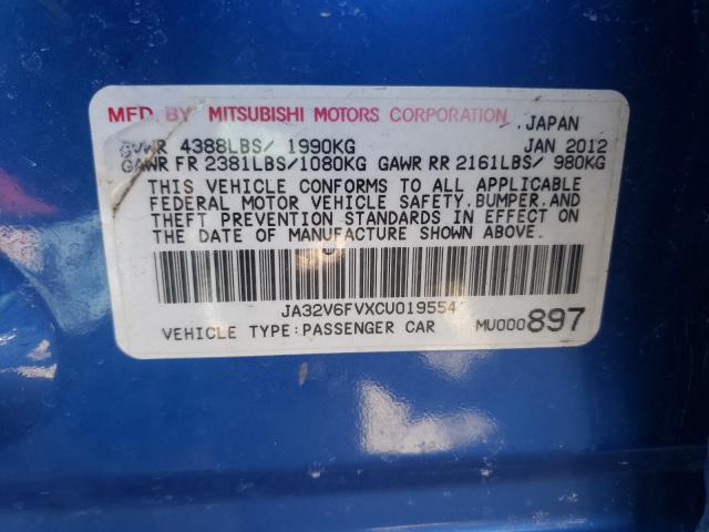 2012 MITSUBISHI LANCER RAL JA32V6FVXCU019554