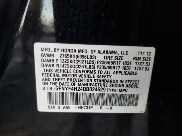 2013 HONDA PILOT LX 5FNYF4H24DB024629