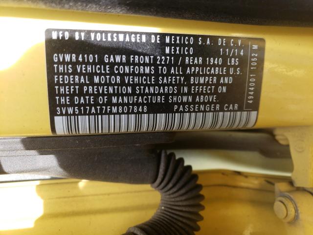 2015 VOLKSWAGEN BEETLE 1.8 3VW517AT7FM807848