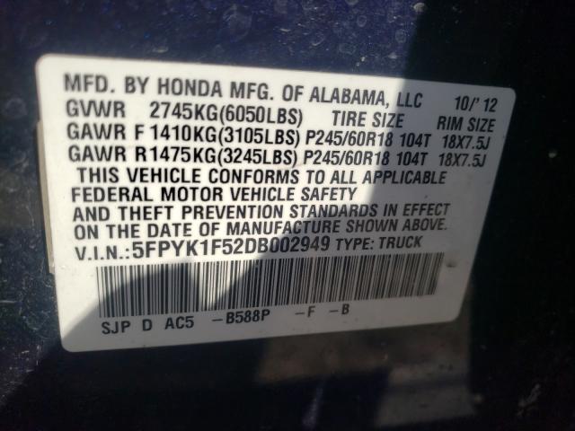 2013 HONDA RIDGELINE 5FPYK1F52DB002949