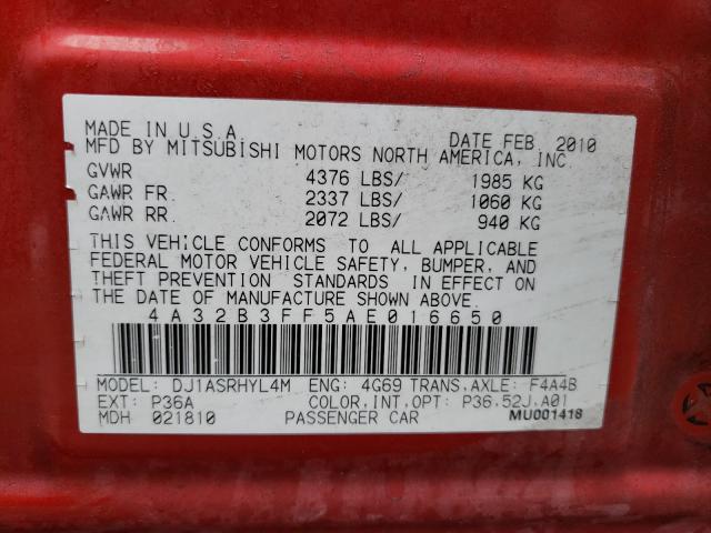 2010 MITSUBISHI GALANT ES 4A32B3FF5AE016650