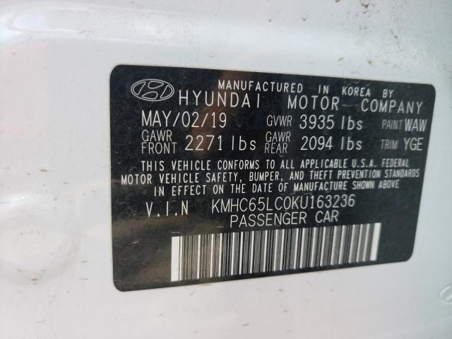 2019 HYUNDAI IONIQ BLUE KMHC65LC0KU163236