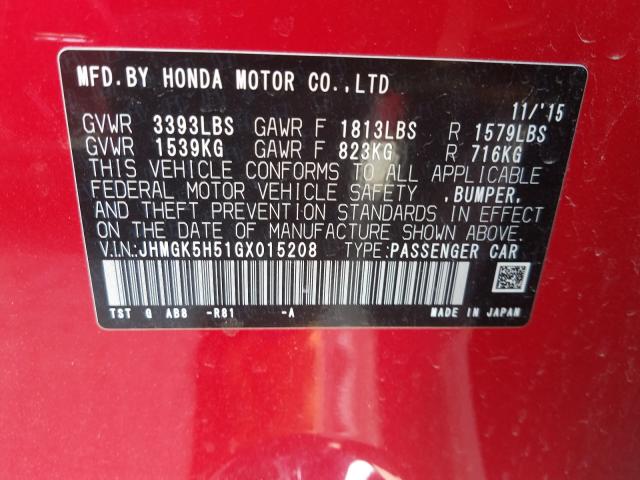 2016 HONDA FIT LX JHMGK5H51GX015208