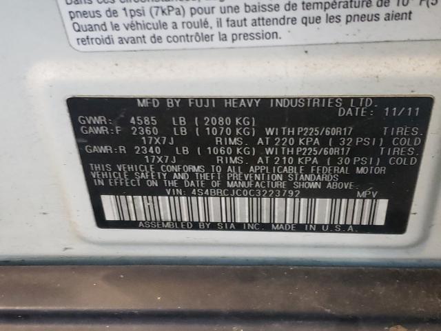 2012 SUBARU OUTBACK 4S4BRCJC0C3223792