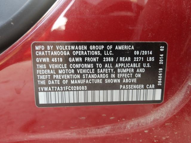 2015 VOLKSWAGEN PASSAT S 1VWAT7A31FC028083