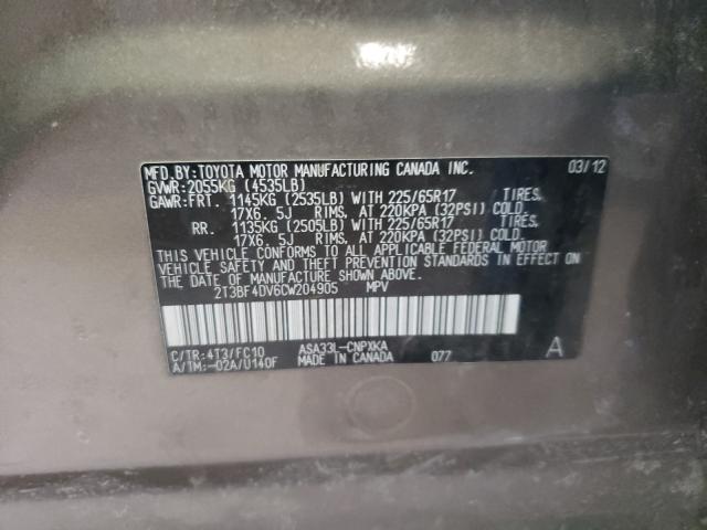 2012 TOYOTA RAV4 2T3BF4DV6CW204905