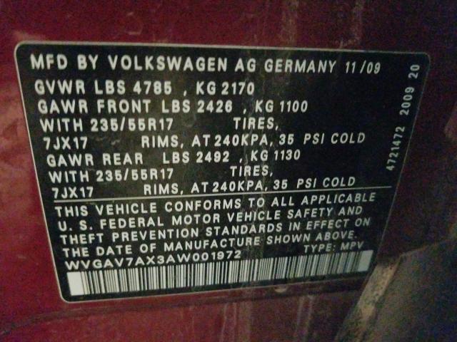 2010 VOLKSWAGEN TIGUAN S WVGAV7AX3AW001972
