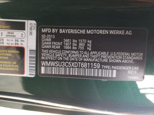 2013 MINI COOPER WMWSU3C5XDT681159