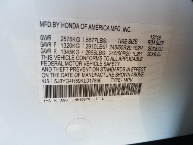 2019 ACURA MDX TECHNO 5J8YD4H59KL017896