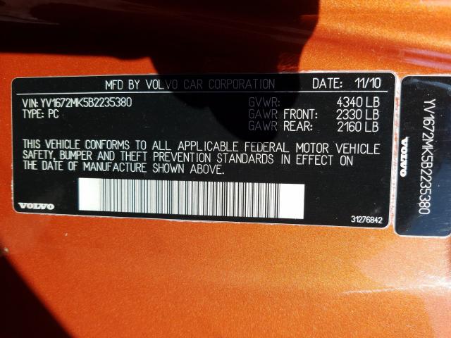 2011 VOLVO C30 T5 YV1672MK5B2235380