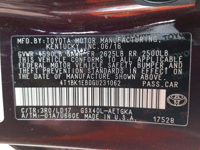 2016 TOYOTA AVALON XLE 4T1BK1EB0GU231062