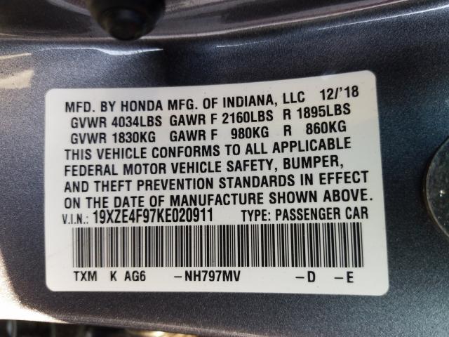 2019 HONDA INSIGHT TO 19XZE4F97KE020911