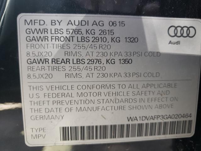 2016 AUDI Q5 TDI PRE WA1DVAFP3GA020464