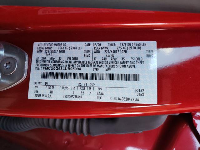 2020 FORD ESCAPE SE 1FMCU0G63LUB95094