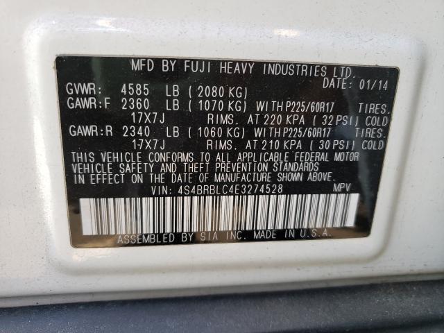 2014 SUBARU OUTBACK 2. 4S4BRBLC4E3274528