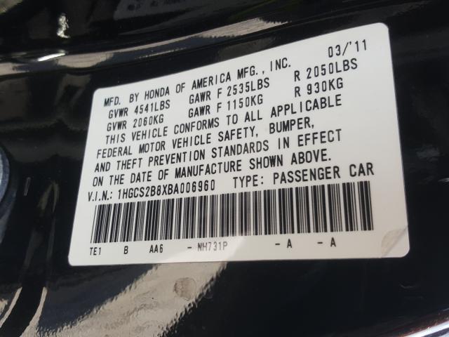 2011 HONDA ACC S EX 1HGCS2B8XBA006960