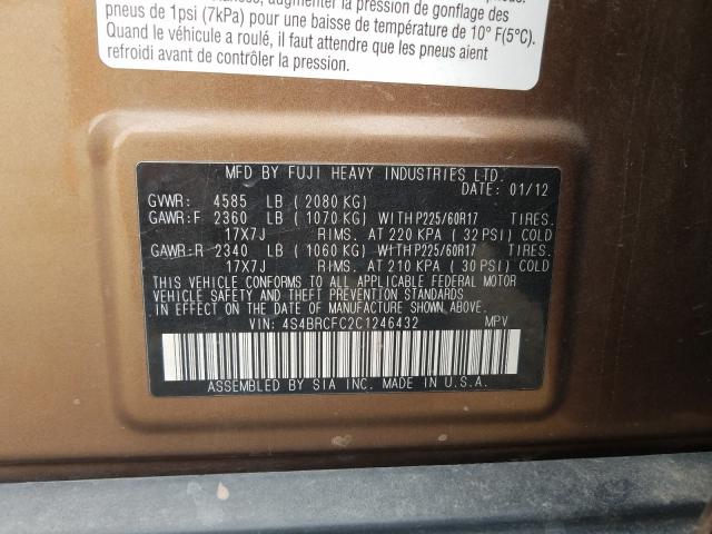2012 SUBARU OUTBACK 2. 4S4BRCFC2C1246432