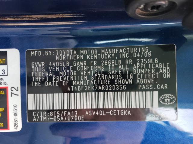 2010 TOYOTA CAMRY XLE 4T4BF3EK7AR020356