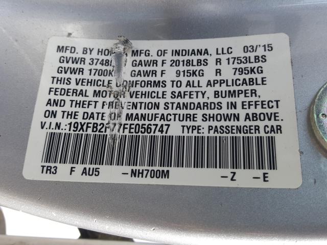 2015 HONDA CIVIC SE 19XFB2F77FE056747