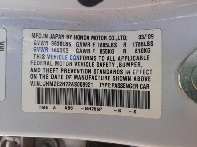 2010 HONDA INSIGHT EX JHMZE2H72AS008921