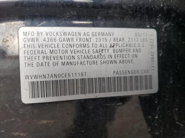 2012 VOLKSWAGEN CC LUXURY WVWHN7AN0CE511187