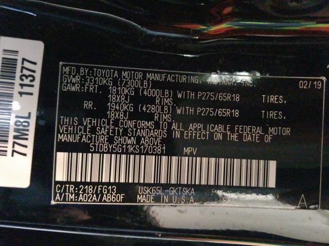 2019 TOYOTA SEQUOIA SR 5TDBY5G11KS170381