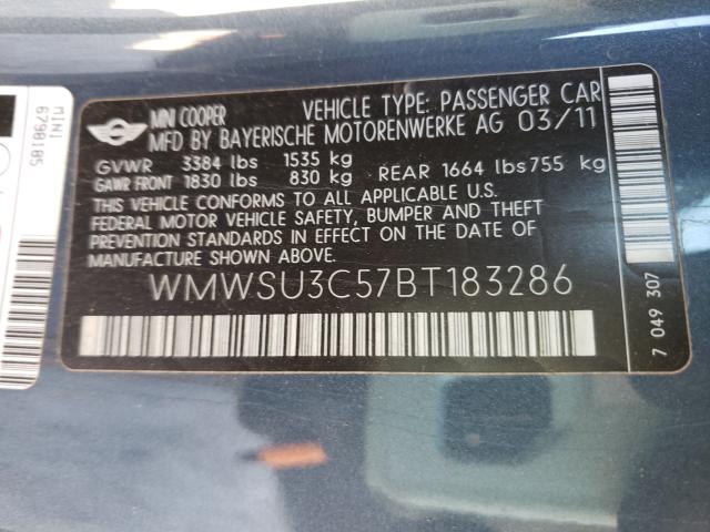 2011 MINI COOPER WMWSU3C57BT183286